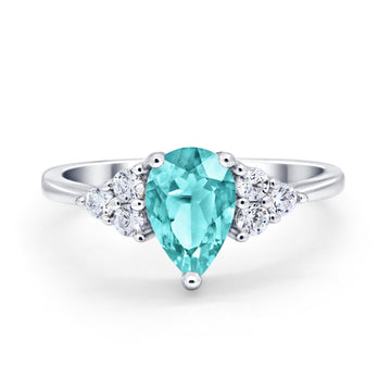 Art Deco Teardrop Pear Wedding Ring Simulated Paraiba Tourmaline CZ 925 Sterling Silver